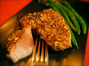 low fat maple ginger garlic crusted salmon recipe